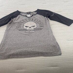 Harley-Davidson Gray and Black Skull Long Sleeve Tee